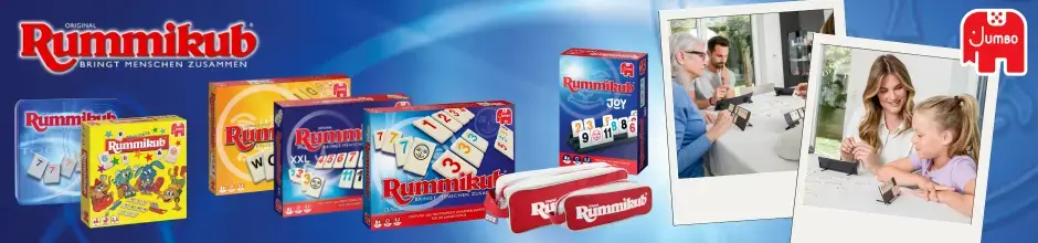„Rummikub – das beliebte Zahlenlegespiel für die ganze Familie. Jetzt bei Hobbyshop Mona entdecken und Spielspaß erleben!“