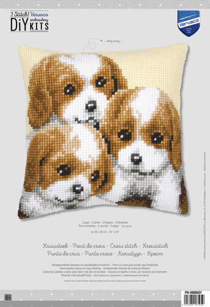 Vervaco PN-0008507 Stickkissen Motiv Drei Hundebabys