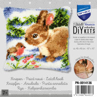 Vervaco PN-0014136 Knüpfkissen Hase mit Rotkehlchen