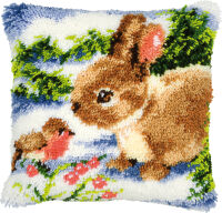 Vervaco PN-0014136 Knüpfkissen Hase mit Rotkehlchen