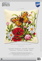 Vervaco PN-0008548 Kreuzstichkissen Blumen und Schmetterling