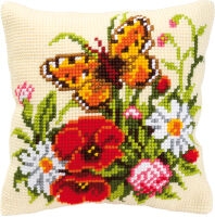 Vervaco PN-0008548 Kreuzstichkissen Blumen und Schmetterling