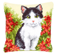 Vervaco PN-0143701 Kreuzstichkissen Katze in Blumenwiese