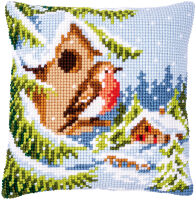 Vervaco PN-0147171 Kreuzstichkissen Rotkehlchen im Winter