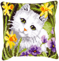 Vervaco PN-0147362 Kreuzstichkissen Weiße Katze