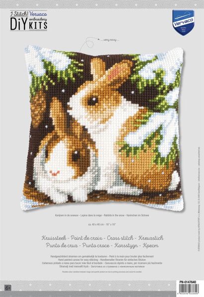 Vervaco PN-0147640 Kreuzstichkissen Kaninchen im Schnee