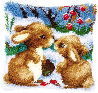 Vervaco PN-0147711 Knüpfkissen Kaninchen im Schnee