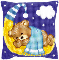Vervaco Kreuzstichkissen Teddy auf Mond- blau