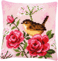 Kreuzstichkissen Vogel auf Rosen