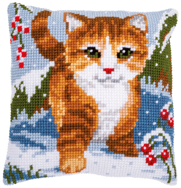 Vervaco PN-0166625 Kreuzstichkissen Katze im Schnee