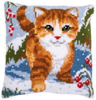 Vervaco PN-0166625 Kreuzstichkissen Katze im Schnee