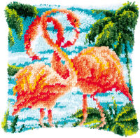 Vervaco PN-0186006 Knüpfkissenpackung 2 rosa Flamingos