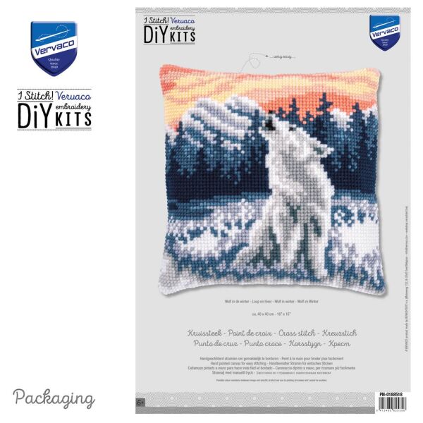 Vervaco PN-0188518 Kreuzstichkissenpackung Wolf im Winter