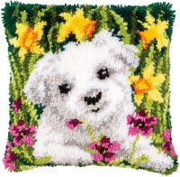 Vervaco PN-0190869 Knüpfkissen Westie mit Osterglocken
