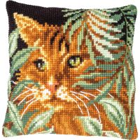Vervaco Kreuzstich-Kissen-Set Katze zwischen Blättern