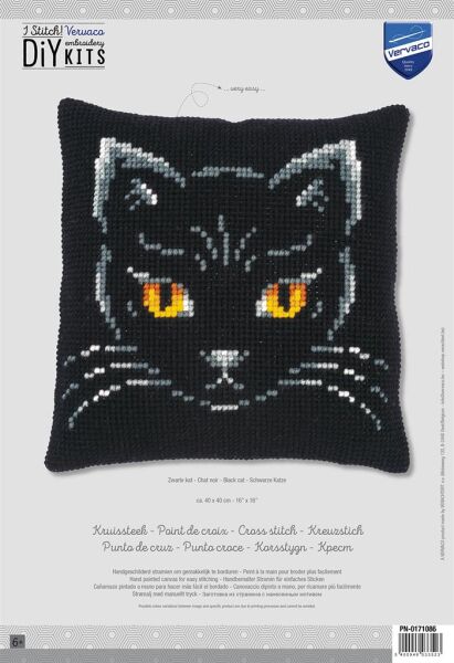 Vervaco Kreuzstich-Kissen-Set Schwarze Katze - Stickbild vorgezeichnet