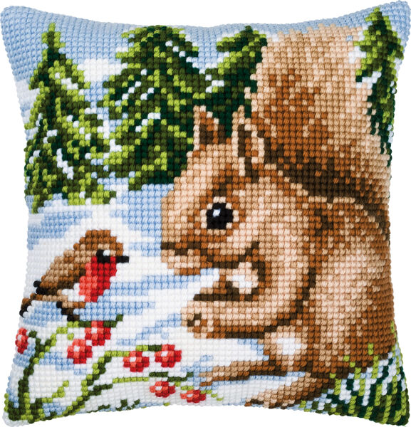 Vervaco Kreuzstich-Kissen-Set Eichhörnchen - Stickbild vorgezeichnet