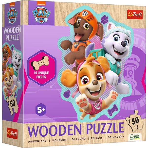 Trefl, Paw Patrol, Ein fröhlicher haufen Hunde, 50 Teile Holzpuzzle