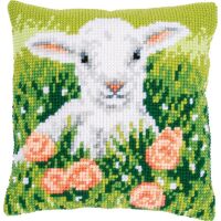 Kreuzstich-Kissen-Set Lamm zwischen Blumen - Stickbild...