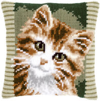 Kreuzstich-Kissen-Set Braune Katze - Stickbild vorgezeichnet