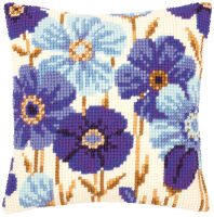 Kreuzstich-Kissen-Set Anemonen in Blau - Stickbild...