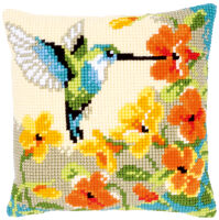 Kreuzstich-Kissen-Set Kolibri mit Blumen - Stickbild...