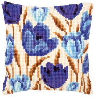 Kreuzstich-Kissen-Set Blaue Tulpen - Stickbild vorgezeichnet