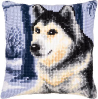 Kreuzstich-Kissen-Set Husky - Stickbild vorgezeichnet