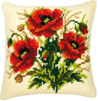 Kreuzstich-Kissen-Set Blumenstrauß aus Mohn -...
