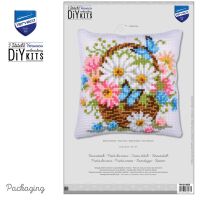 Kreuzstich-Kissen-Set Korb mit Blumen - Stickbild...