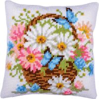 Kreuzstich-Kissen-Set Korb mit Blumen - Stickbild...