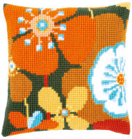 Kreuzstich-Kissen-Set Retro Blumen - Stickbild vorgezeichnet