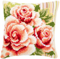 Kreuzstich-Kissen-Set Rosa Rosen I - Stickbild vorgezeichnet