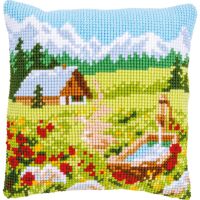 Kreuzstich-Kissen-Set Bergwiese mit Blumen - Stickbild...