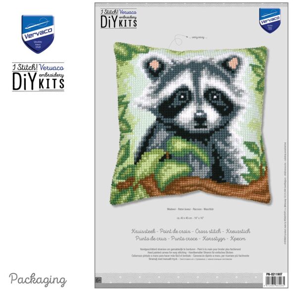 Kreuzstichkissenpackung Waschbär - Stickbild vorgezeichnet