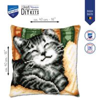 Kreuzstichkissenpackung Katze mit Buch - Stickbild vorgezeichnet