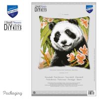 Kreuzstichkissenpackung Panda mit Blumen - Stickbild...