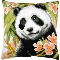 Kreuzstichkissenpackung Panda mit Blumen - Stickbild...