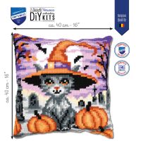 Kreuzstichkissenpackung Halloween-Kätzchen - Stickbild vorgezeichnet