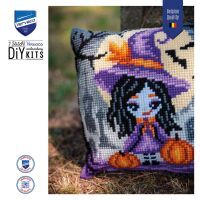 Kreuzstichkissenpackung Halloween-Mädchen - Stickbild vorgezeichnet